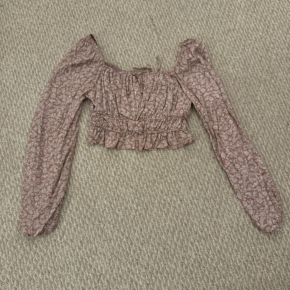 -Light brown Altar’d State long sleeve floral top